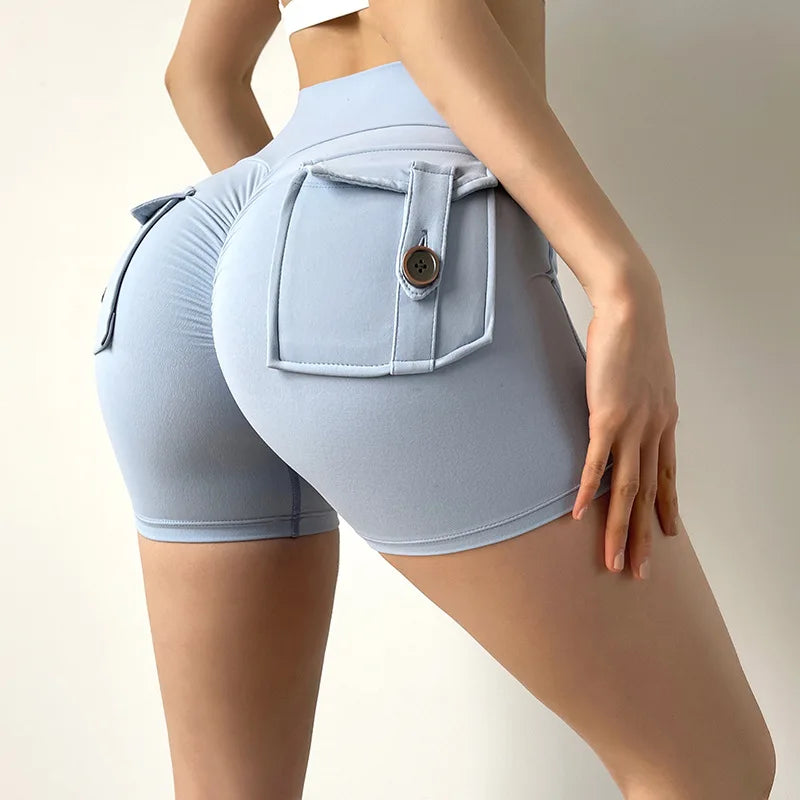 Women Sport Shorts Pockets Booty Scrunch