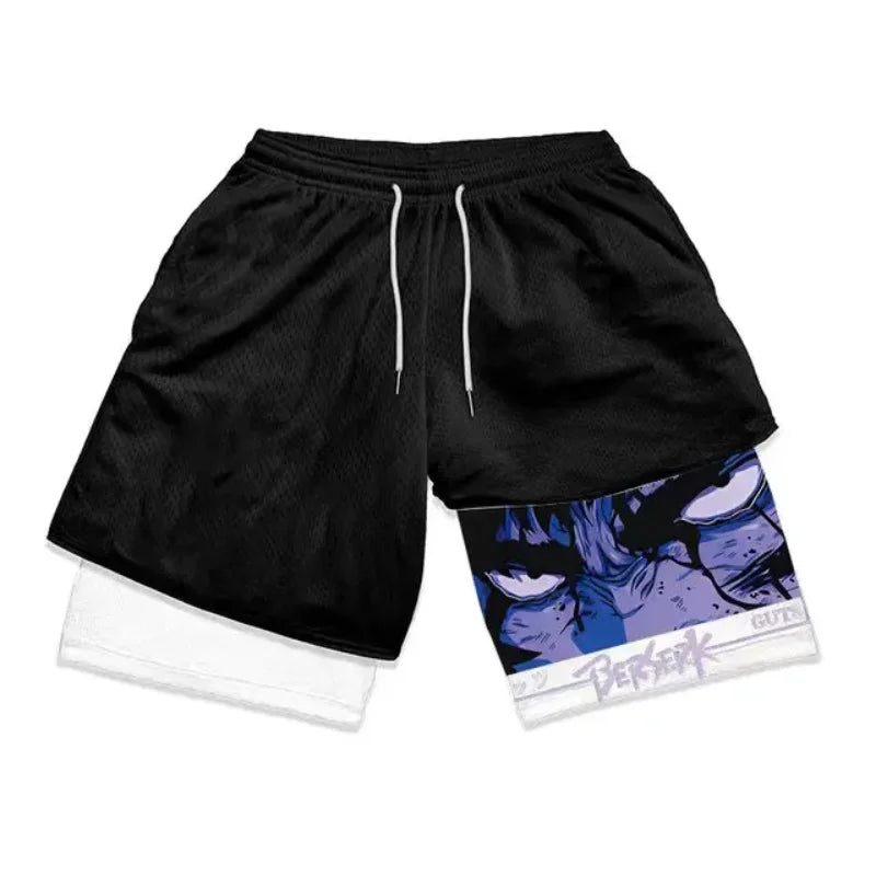 Men's double layered anime shorts